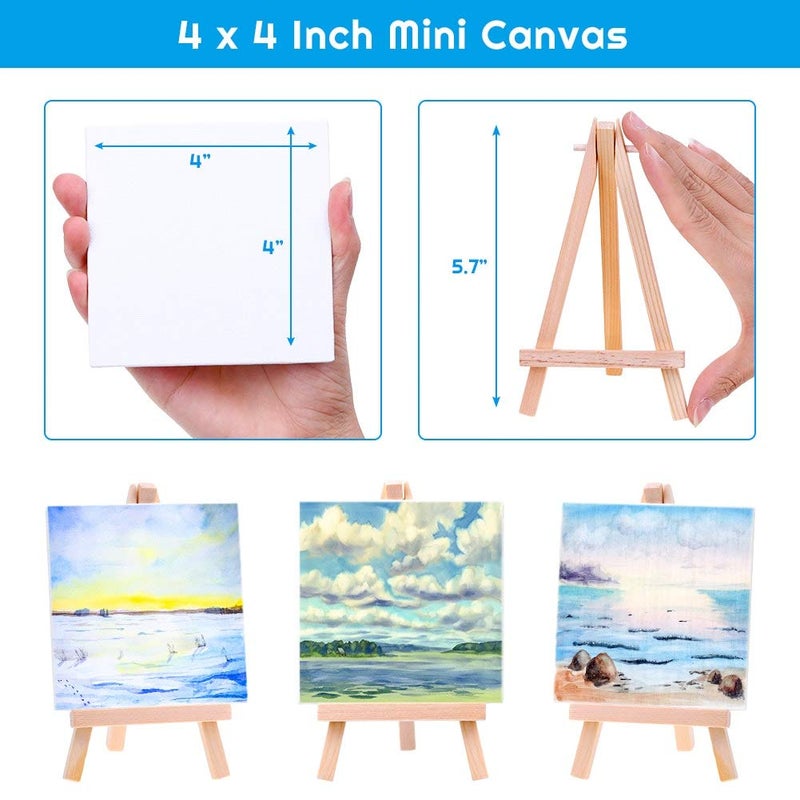 cridoz عبوة قماشية صغيرة 18 قطعة، قماش رسم صغير من كريدوز مع حامل صغير 4x4 بوصة مجموعة قماش الرسم للأطفال والمراهقين صب الأكريليك والزيت والألوان المائية - Image 4